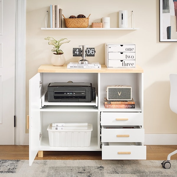 Rootz Office Storage -kaappi - arkistokaappi - puinen järjestäjä - valkoinen ja ruskea ulkonäkö - 90x75x45cm - MDF & kumipuu