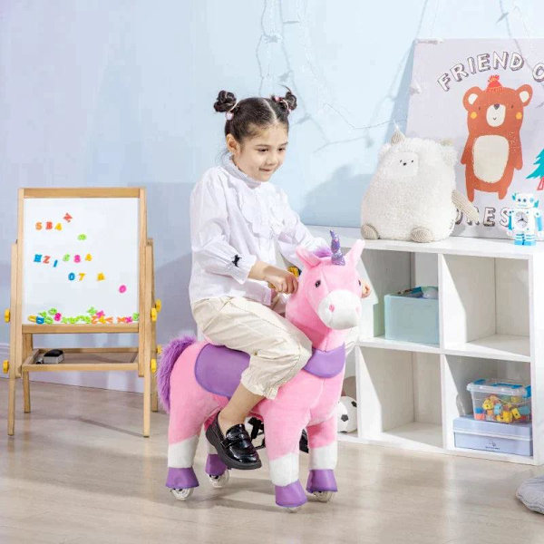 Rootz Kids Gyngehest - Gyngehest - Ride-on Unicorn til børn - Med to hjul - Stål/Poppeltræ/PU - Pink - 70 cm x 32 cm x 87 cm