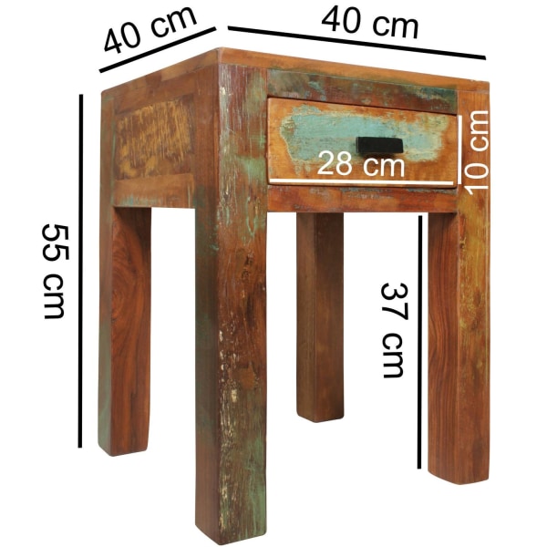 Rootz Shabby-Chic yöpöytä - Yöpöytä Mango-puuta laatikolla tummanruskea Design Yöpöytä 40 x 40 x 55 cm - Pieni sivupöytä olohuone