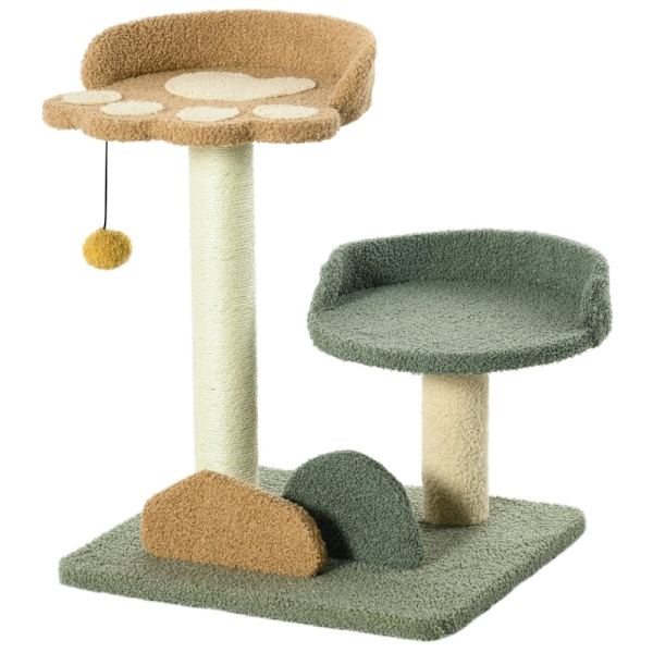 Rootz PawHut Liten skrapstolpe - Cat Scratcher - Feline Play Tower - Ultimate Comfort - Dubbelsängar - Bollleksaker - 43W x 39D x 52H cm