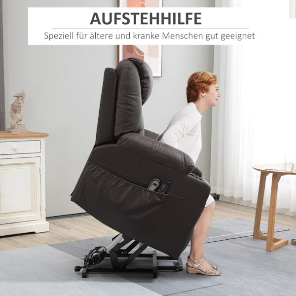 Rootz Electric Riser TV-stol - Massagefåtölj - Ståstöd - Brunt konstläder - 88cm x 99cm x 106cm