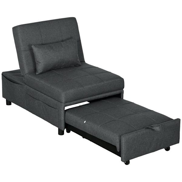 Rootz Liggstol - Sovstol - 3-i-1 Fåtölj - Linnelook - Inklusive dyna - Mörkgrå - 65,5 cm x 104 cm x 81 cm