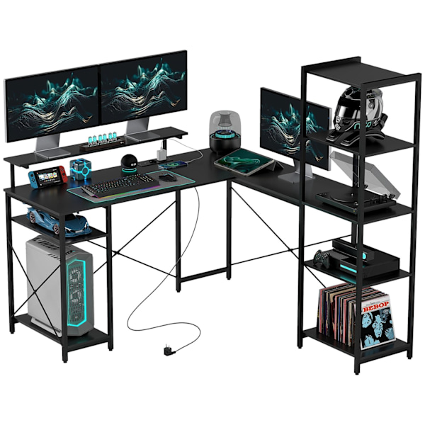 Rootz L Form Desk - Corner Computer Desk - Ergonomic Office Table - Laddningsstation - 137 cm x 140 cm x 139,5 cm