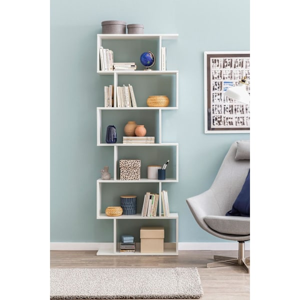 Rootz reol 70 x 23,5 x 190,5 cm hvid - Standhylde 6 rum - Lille design kommode - Moderne arkivhylde Spånplade Fritstående - Opbevaringshylde Åben