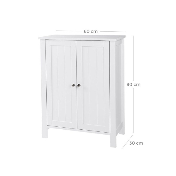 Rootz Badrumsskåp - Sminkskåp - Badrumsförvaringsskåp - Golvstående badrumsskåp - Hörnbadrumsskåp - Med dubbeldörr - Vit - 60 x 80 x 30 cm (B x H x D)