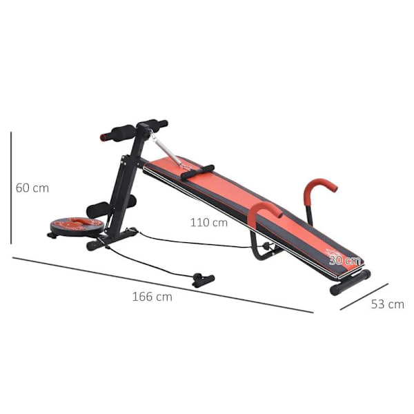 Rootz Sit Up Bench - Sit-up & Dumbbell Bench - Träningsbänk - Röd/Svart - 166 x 53 x 52-60 cm