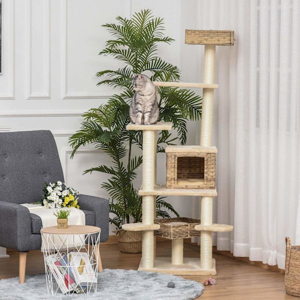 Rootz kradsestolpe - beige, brun - konstrueret træ, plys, sisal - 21,65 cm x 21,65 cm x 68,5 cm