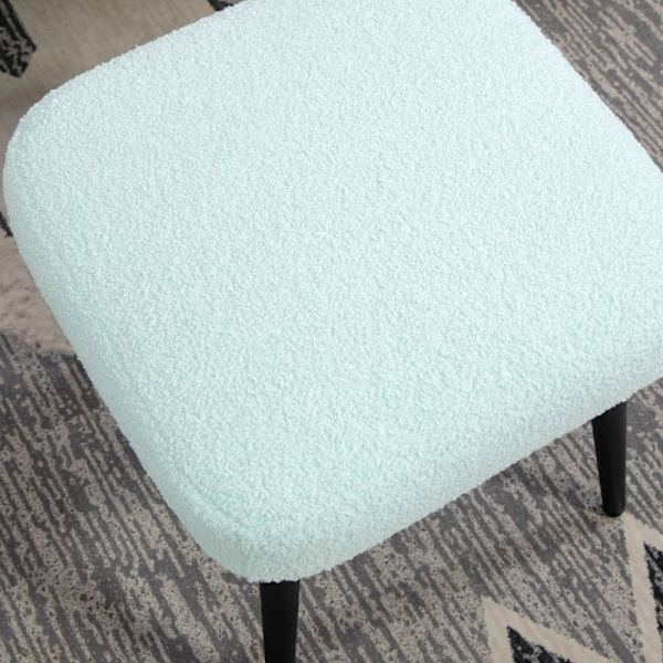 Rootz skammel med kashmir-look stof - Fodstøtte - Stålben - Lyseblå - 42cm x 42cm x 47cm