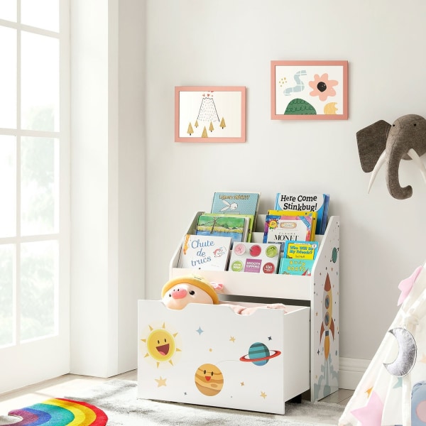 Rootz Nursery Hylde - Hvid væghylde - Flydende hylde - MDF spånplade - Anti-Tip Device - Monteringstilbehør - 62,5 cm x 29,5 cm x 70 cm