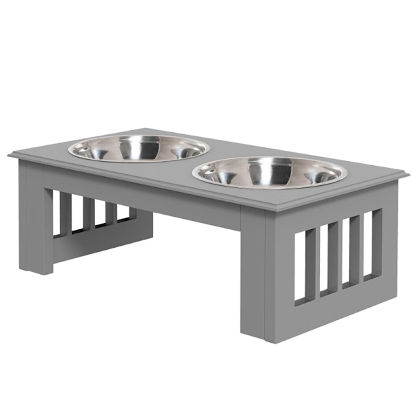 Rootz Hundefoderstation - Hævet foderautomat - Rustfri stålskåle - MDF-hus - Hygiejnisk - 44cm x 24cm x 15cm