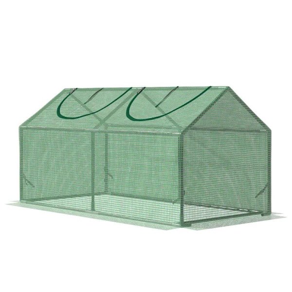 Rootz Mini Greenhouse - Litet växthus för utomhusbruk med slitstarkt PE-skydd - Observationsfönster - Grön - 119 x 60 x 60 cm
