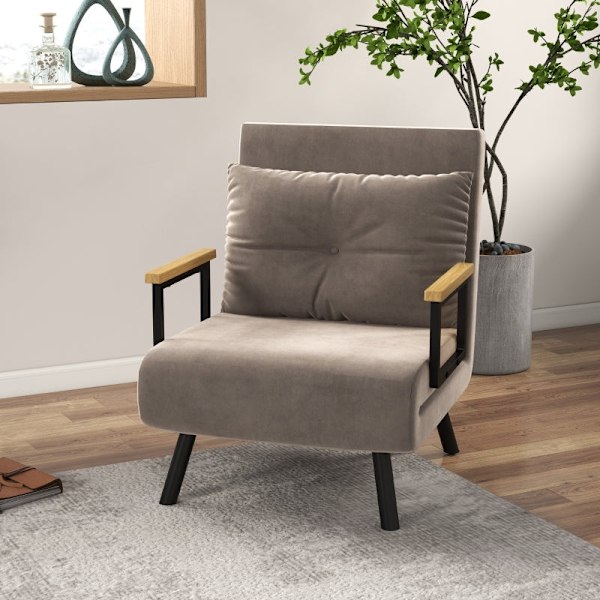 Rootz sovestol - Cabriolet sovesofa - Justerbart ryglæn - Robust stålstel - Plys polstring - Lysebrun - 63W x 73D x 81H cm