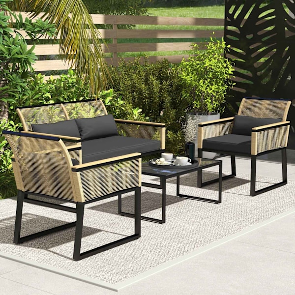 Rootz 4 stykker Rattan Garden Set - Balkon Møbler - Vejrbestandigt Sofa Set - Komfortpuder - 116 cm x 71 cm x 78 cm