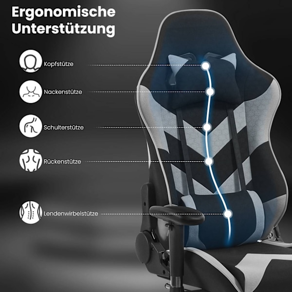 Rootz Gaming Chair - Højrygget Stol - Hvilestol - Ergonomisk design - 57cm x 50cm x 125-133cm - Metalstel - Imiteret læder/stof