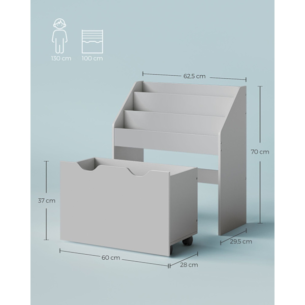 Rootz Children's Dove Grey Hylde - Børne reol - Opbevaringsorganisering - MDF spånplade - Anti-Tip - Nem montering - 29,5 cm x 62,5 cm x 70 cm