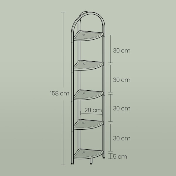 Rootz Corner Shelf Bookhelf - Display Unit - Glass & Metal Shelving - Space -Saving - 28 x 28 x 158 cm