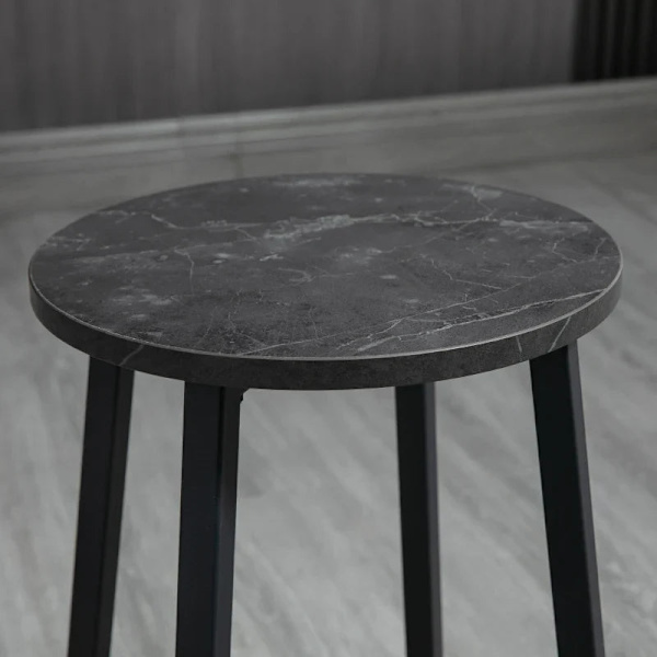 Rootz Bar Set för 2 personer - 1 bord med 2 barstolar - Bordsskiva i vit marmorlook - Stålstomme - Vit + Svart - 100cm x 40cm x 90H cm