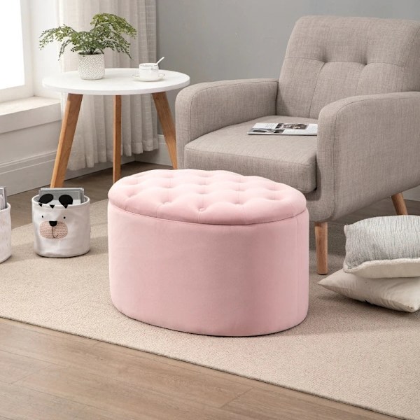 Rootz Bänk - Klädd bänk med förvaringsutrymme - Bröstbänk - Oval form - Hall - Sovrum - Vardagsrum - Sammetslen - Polyester - Rosa - 71 x 52 x 42 cm