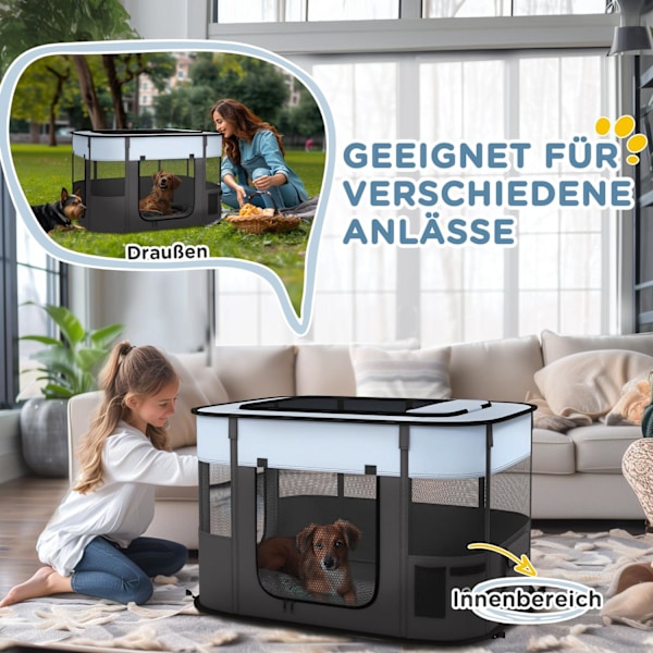 Rootz Foldbart Pet Play Run - Puppy Playpen - Kitten kabinet - Ventileret - 94x74x60cm - bærbar med opbevaringspose til indendørs/udendørs brug