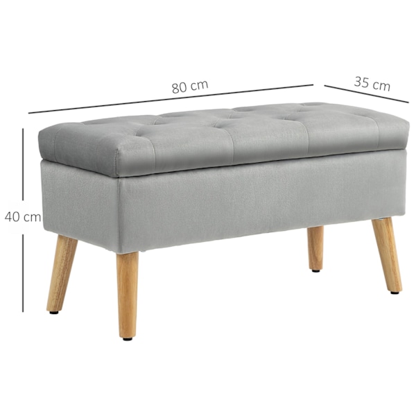 Rootzin verhoiltu säilytyspenkki - samettiset jakkara - pehmustettu rinta - mukavuusistuimet - 80 cm x 35cm x 40 cm - harmaa
