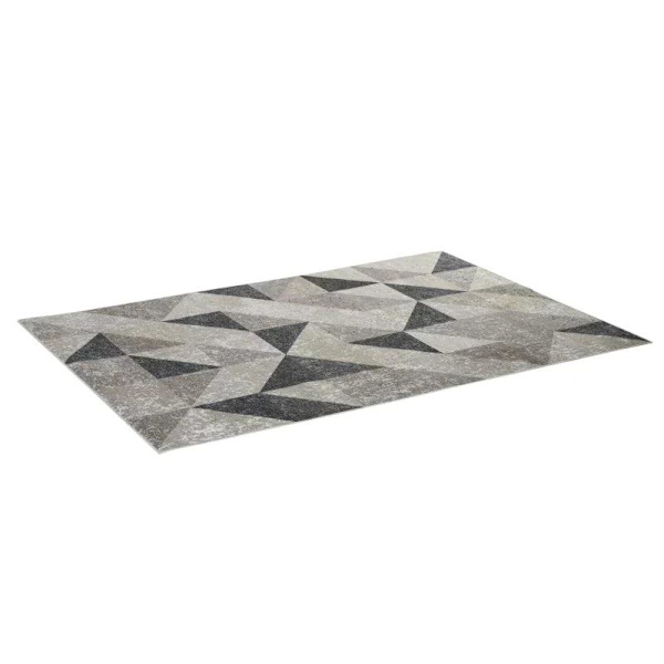 Geometrisilla muodoilla varustettu Rootz-matto - Fleece-pinnoite - Olohuone - Makuuhuone - Ruokasali - Tummanharmaa + Vaaleanharmaa - 120 x 170 cm x 0
