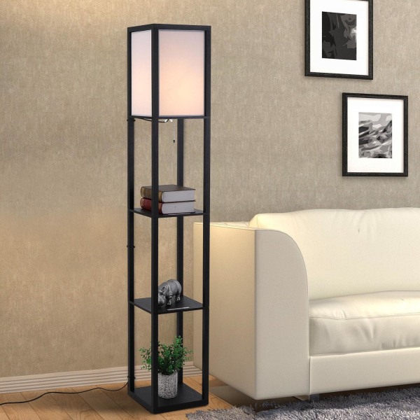 Rootz gulvlampe - sort - konstrueret træ, stof - 10,23 cm x 10,23 cm x 62,99 cm