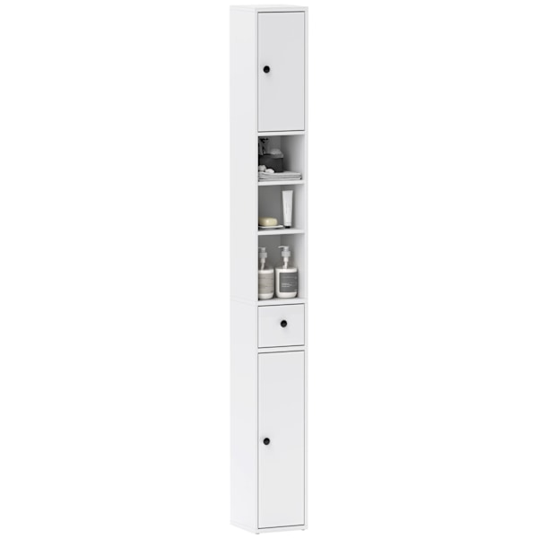 Rootz High Slim Badeværelse Skab - Opbevaringsarrangør - Rumbesparelse - Maksimerer plads - 20 cm x 20 cm x 178 cm, hvid