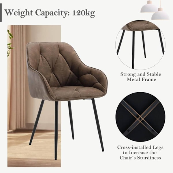 Rootz matstolsset med 6 - Vintage stolar i konstläder - Bekväma sittplatser - Robusta metallben - Ergonomisk design - 56 cm x 83,5 cm x 53 cm
