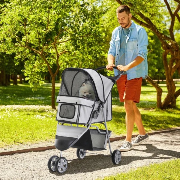 Rootz Dog Stroller - Dog Cart - Dog Buggy - Dog Trolley -  Trolley Pet - Pet Travel Stroller - Puppy Jogger Carrier - Grey - 75L x 45W x 97H cm