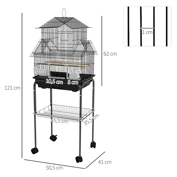 Rootz Bird Cage Birdhouse - Aviary House - Bird Shelter - Easy Cleaning & Transport - 50,5L X 41W X 121H CM