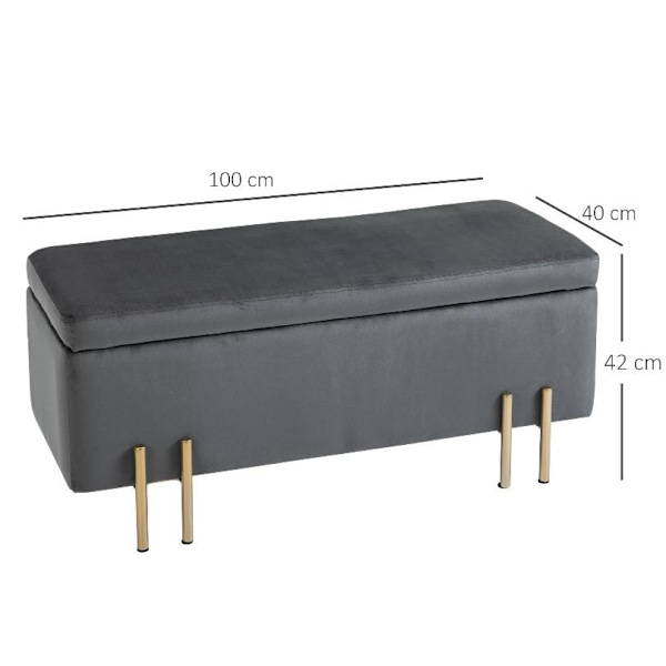 Rootz Hocker - Fotpall - Pall - Förvaringsutrymme - Klädd - Mörkgrå - Järn - 100 x 40 x 42 cm