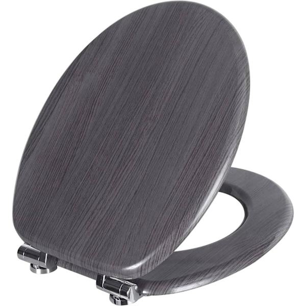 Rootz trætoiletsæde - Blødt lukkende MDF toiletlåg - Antibakteriel finish - Universal O-formet - 43,8 cm x 37,8 cm - Grå træmønster