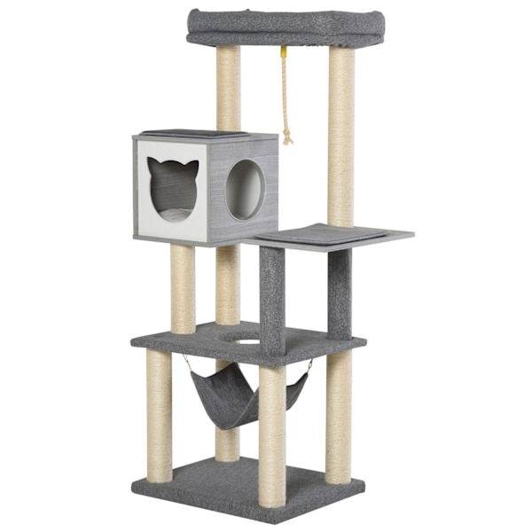 Rootz Scratching Cat Tree Climbing - Grå, Hvid - Spånplade, Sisal, Plys - 23,22 cm x 148,89 cm x 61,02 cm
