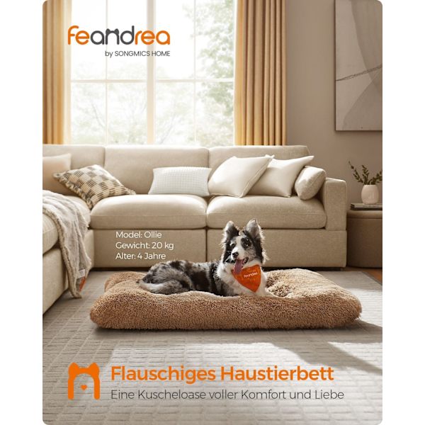 Rootz Camel Brown Hundeseng - Kæledyrsmåtte - Polstret seng - Plysmateriale - Skridsikkert stof - Ortopædisk støtte - 122 cm x 74 cm x 10 cm