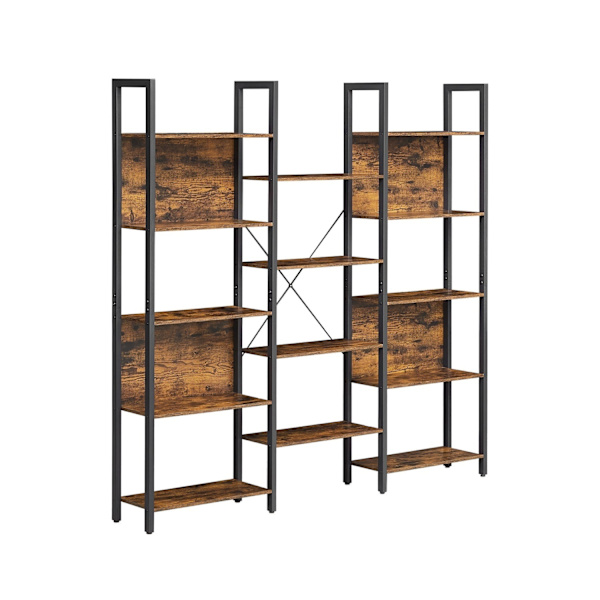 Rootz Vintage brun-sort stigehylde - Bogreol - Opbevaringsstativ - Spånplader og stål - 158 cm x 24 cm x 166 cm - 25,2 kg - 10 kg Maks. belastning pr.