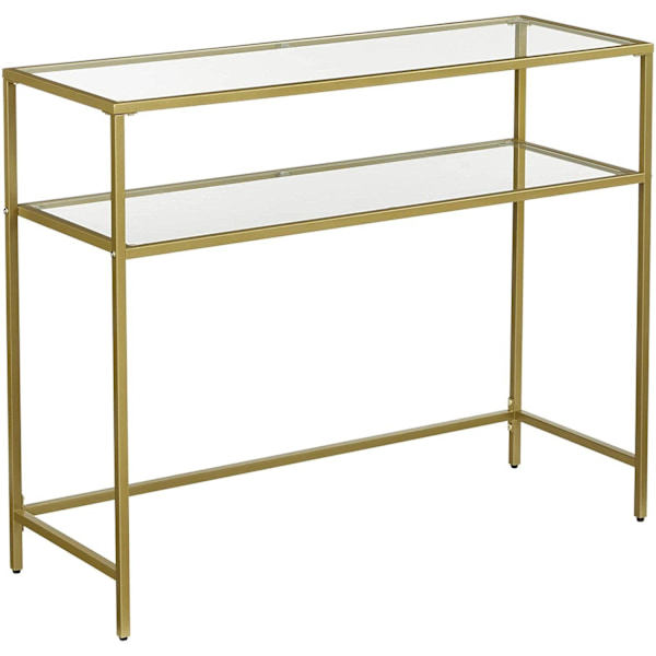 Rootz-konsolipöytä - Sivupöytä - 2 tasoa - Karkaistu lasi - Metallikehys - Säädettävät jalat - Kulta - 100 x 35 x 80 cm
