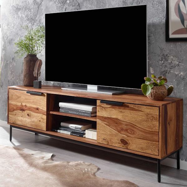 Rootz lowboard massivt sheesham træ 147x51x38 cm tv kommode med to døre - Design tv skab høj - tv stand tv skab moderne - tv kommode stue