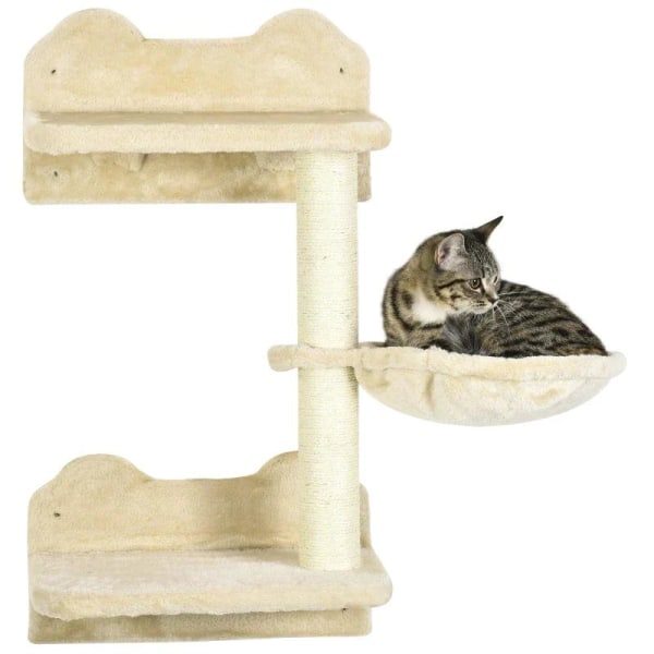 Rootz Klättersteg Set - Klättertrappor - Klättervägg - Katttrappa - 4-delad. Set - Med skrapstolpe - Beige/Gräddvit - 40 x 28 x 73 cm
