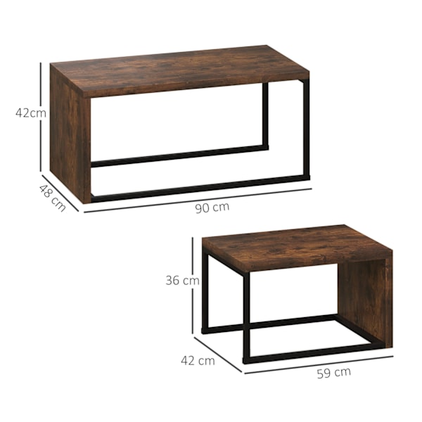 Rootz -uppsättning av 2 soffbord - soffbord - sidobord - Modern stil - MDF & metall - 90 x 48 x 42 cm / 59 x 42 x 36 cm - svart + brun