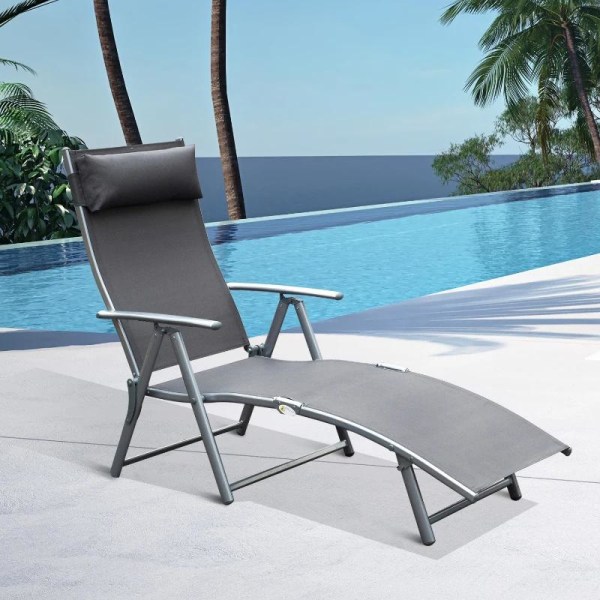 Rootz Sun Lounger - Beach Lounger - Garden Lounger - Foldable - Gray Metal - Fabric Gray - 137 X 63.5 X 100.5 Cm