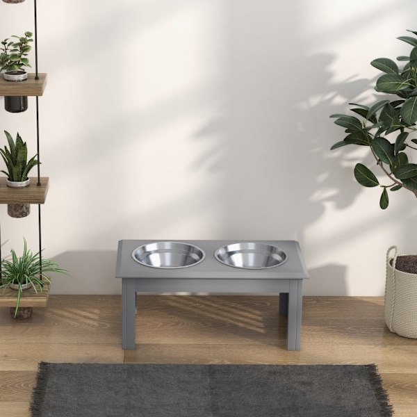 Rootz Hundefoderstation - Hævede hundeskåle - Rustfri stålskåle - MDF-hus - Hygiejnisk - 58,4 cm x 30,5 cm x 25,4 cm
