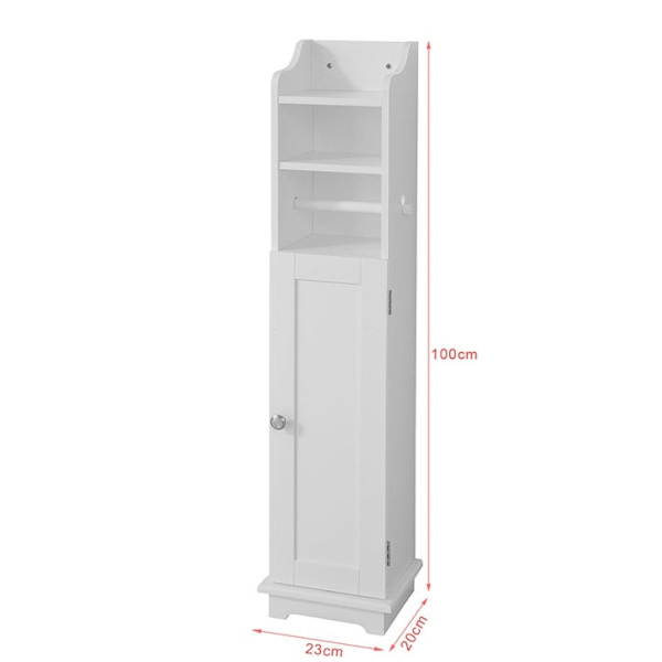 Rootz Badeværelsesskab - Toiletpapirholder - Opbevaringsorganer - Pladsbesparende design - Justerbare hylder - Hvid MDF - 20cm x 100cm x 20cm
