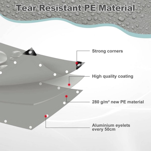 Rootz vandtæt presenning - Heavy-Duty Cover - All-Weather Shield - UV-bestandig, rivesikker, nem opsætning - 4m x 6m