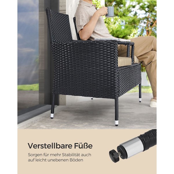 Rootz 3-delt sæt havesofa - Udendørs sofa - Terrassemøbler - Stålramme - 65cm x 131cm x 84cm - Sort-Taupe - Vægt 13 kg