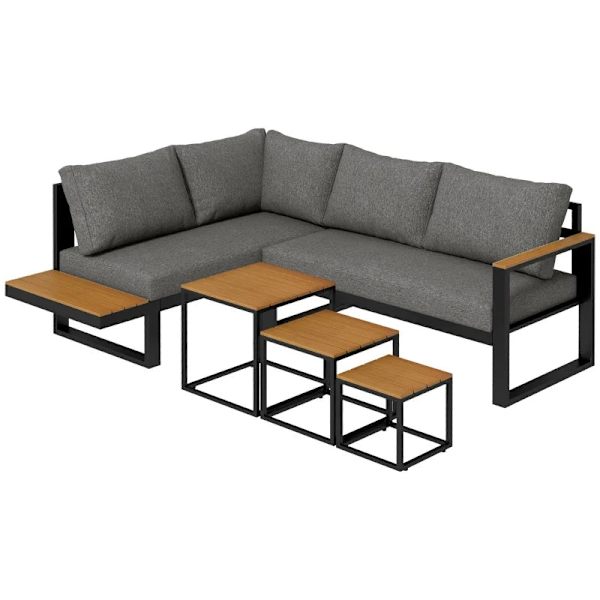 Rootz udendørs siddegruppe - 5-delt Loungemøbler - Havemøbelsæt - Sofabord - Siddehynder - Grå + Natur - 148 cm x 61 cm x 71,5 cm