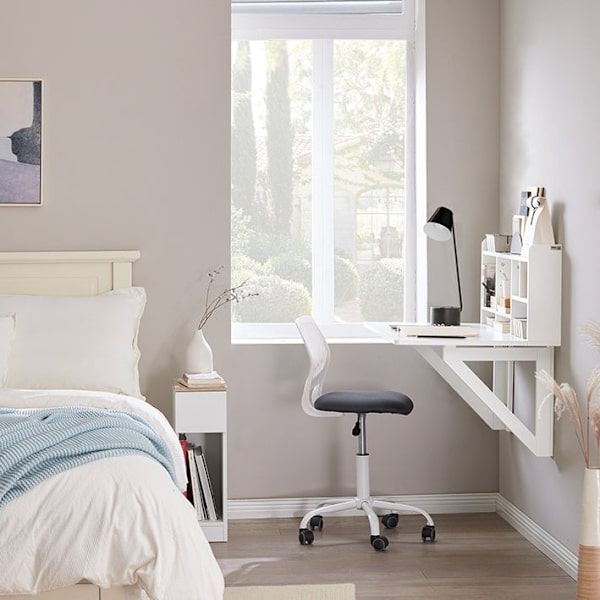 Rootz Väggmonterat hopfällbart bord - Matbord - Garderob med hyllor - Justerbar förvaring - Utrymmesbesparande design - Enkel montering - Vit - 90cm x