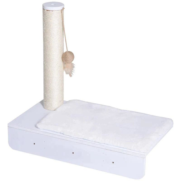 Rootz Skrapstolpe - Kattstol - Katthylla - Plyschdyna - Liggstol med skrapa - Vit - 55 x 30 x 50 cm