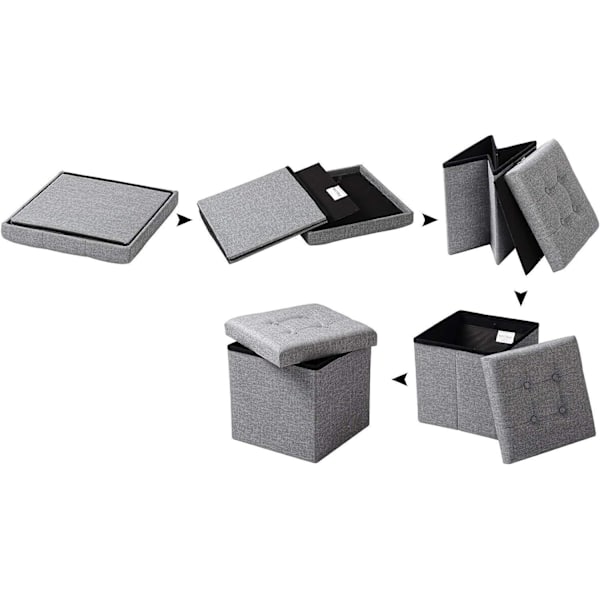 Rootz Pall med förvaring - Förvaringsbänk - Vikbar ottoman - Linnetyg - 37,5 cm x 38 cm x 37,5 cm - Utrymmesbesparande - Andas - 38L förvaring