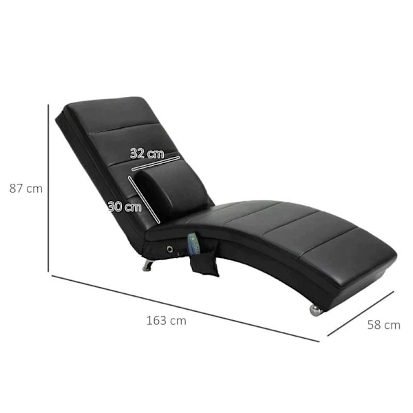 Rootz Massagebord - Afslapningsseng - Massagefunktion - Loungestol - Ergonomisk højt ryglæn - Sort - 58 x 163 x 87 cm
