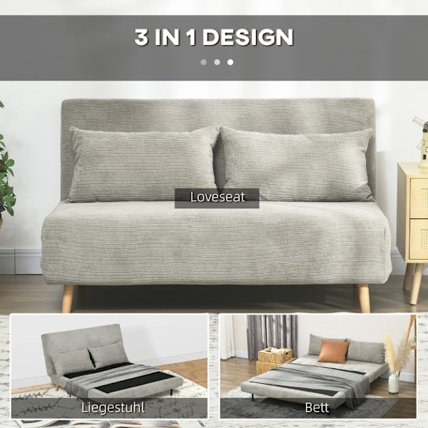 Rootz Sovesofa - Daybed - Cabriolet sofa - Stof i hørlook - Bøgetræben - Grå - 141 cm x 90 cm x 81 cm